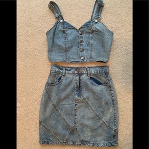 Two piece denim overall buckle dress